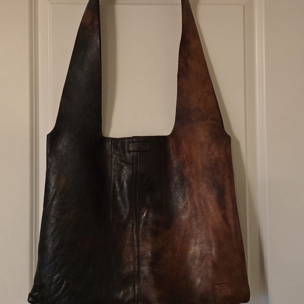 Bed Stu Black and Brown Shoulder Bag with Distressed Leather